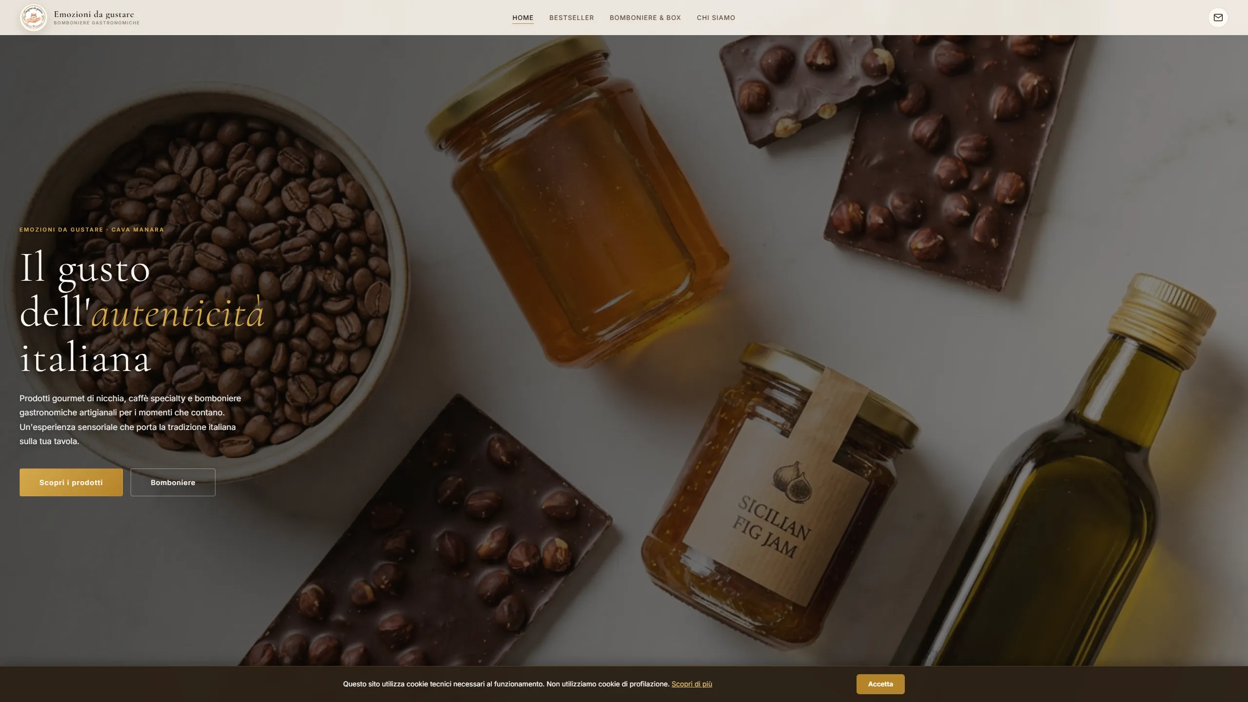 Homepage del sito Emozioni da Gustare, negozio gourmet