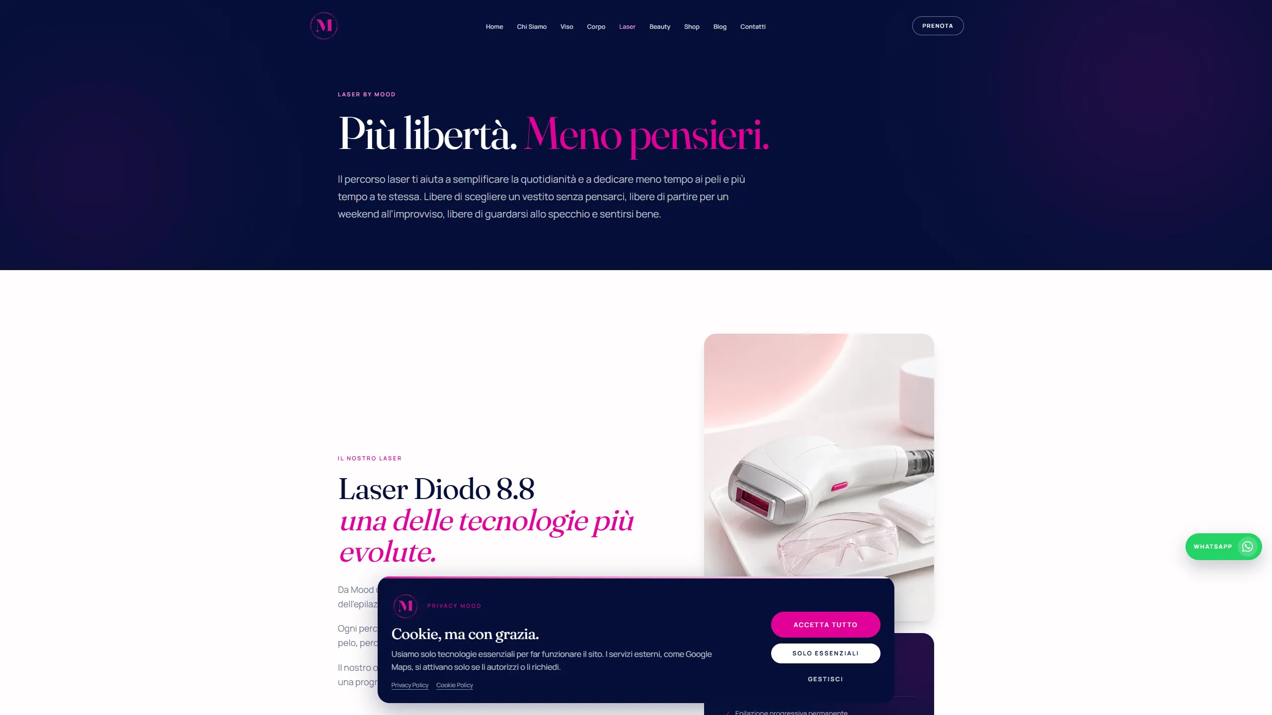 Pagina Laser di Mood Beauty Lab con headline sulla libertà dalla routine